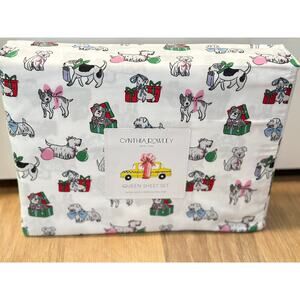 Cynthia Rowley Puppy Cheer Christmas Sheets - Queen Set